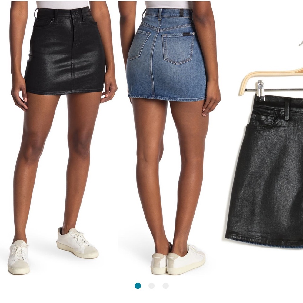 Coated front denim mini skirt